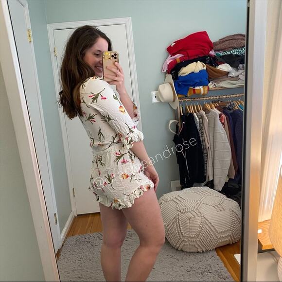 Piyama White Floral Sexy Wrap Front Tie Waist Romper Summer Vacation Small S - Picture 2 of 12